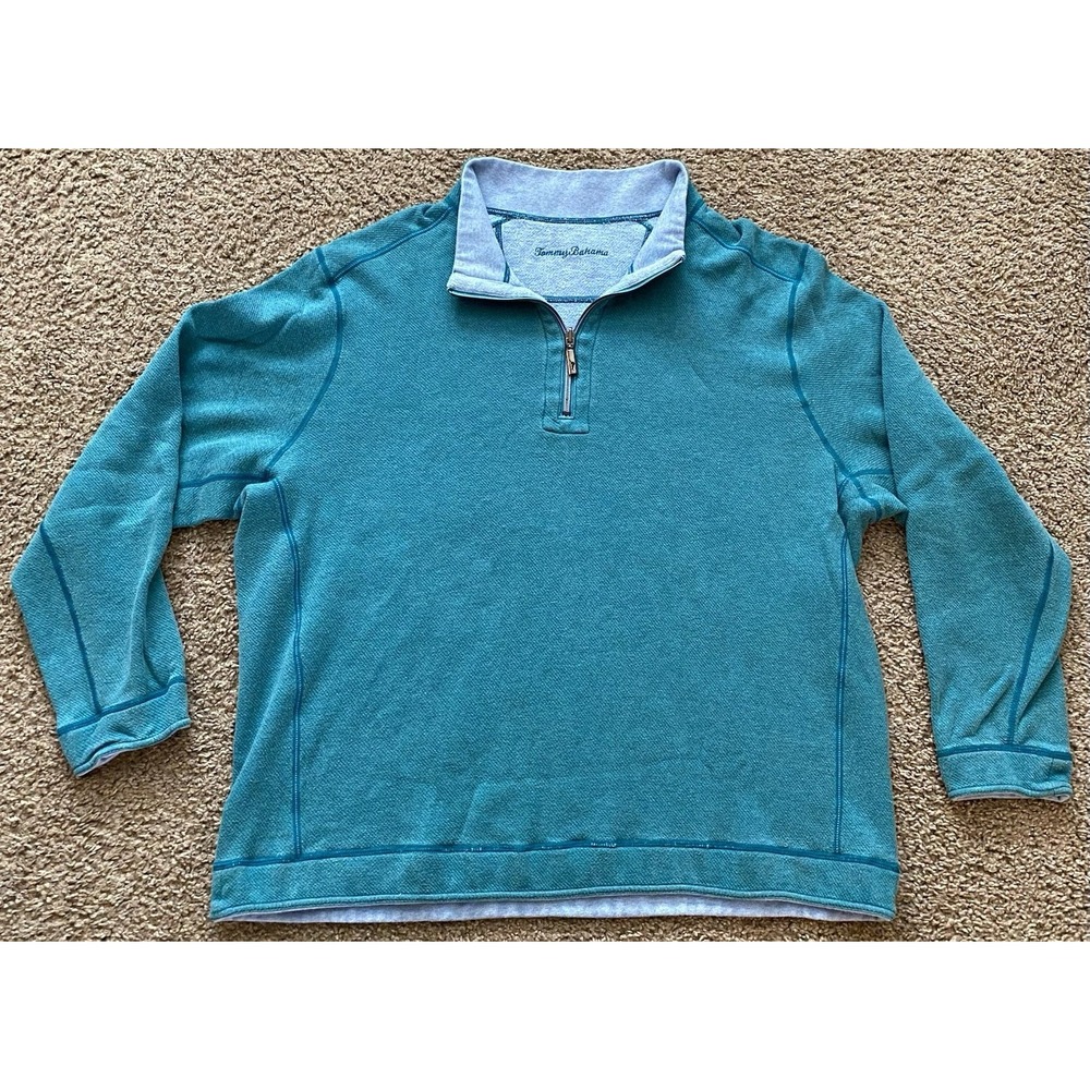 Tommy Bahama Mens 1/4 Zip Pullover size‎ 2XL Long Sleeve Teal/blue